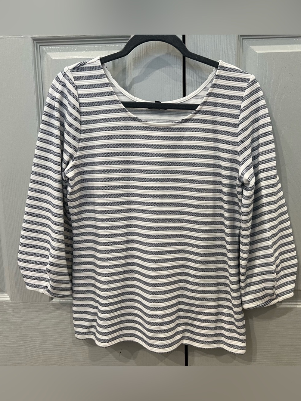 Talbots Gray & White Striped Boatneck Long-Sleeve Top
